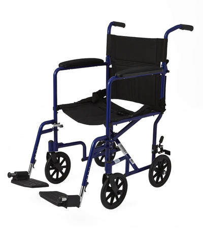 Medline Basic Aluminum Transport Chair with Permanent Full-Length Armrests, Detachable Footrests and 8" Wheels, 300 lb. Capacity, 19" W