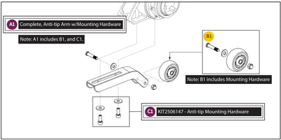 Pride Mobility Jazzy Carbon HD (S/N - JI1) IPB, INFMANU5633 - Anti Tip Assembly