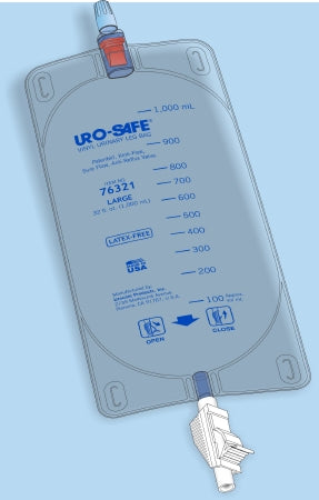Urinary Leg Bag Uro-Safe® Anti-Reflux Valve Sterile 950 mL Vinyl