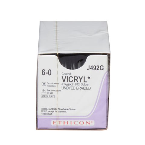 Absorbable Suture with Needle Coated Vicryl™ Polyglactin 910 P-3 3/8 Circle Precision Reverse Cutting Needle Size 6-0 Braided #J492G