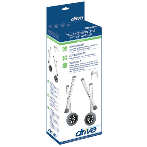 Drive Medical Tall Extension Legs with Wheels, Combo Pack (Adds 4") #10108WC