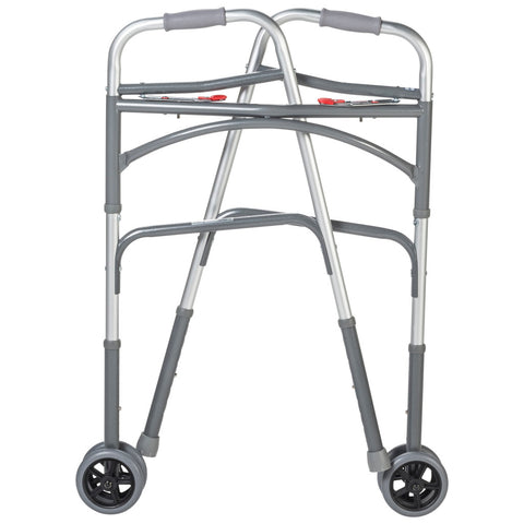 Drive Medical Bariatric Aluminum Two Button Folding Walker with Wheels #10220-1WW