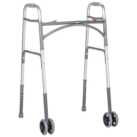 Drive Medical Bariatric Aluminum Two Button Folding Walker with Wheels #10220-1WW