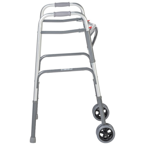 Drive Medical Bariatric Aluminum Two Button Folding Walker with Wheels #10220-1WW