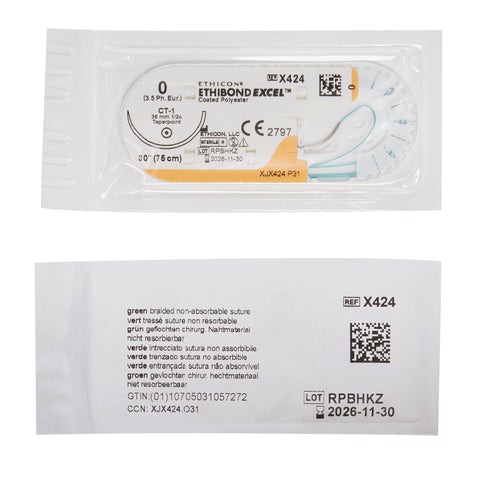 Nonabsorbable Suture with Needle Ethibond Excel® Polyester CT-1 1/2 Circle Taper Point Needle Size 0 Braided #X424H