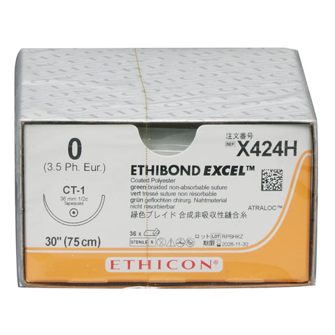 Nonabsorbable Suture with Needle Ethibond Excel® Polyester CT-1 1/2 Circle Taper Point Needle Size 0 Braided #X424H