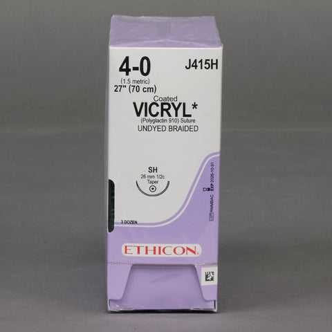 Absorbable Suture with Needle Coated Vicryl™ Polyglactin 910 SH 1/2 Circle Taper Point Needle Size 4-0 Braided #J415H