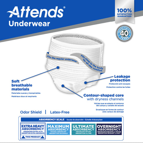 Absorbent Underwear Attends® Care Pull On with Tear Away Seams Adult X-Large Unisex Disposable Heavy Absorbency #APV40100