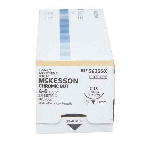 Absorbable Suture with Needle McKesson Chromic Gut C-13 3/8 Circle Reverse Cutting Needle Size 4-0 Monofilament #S635GX