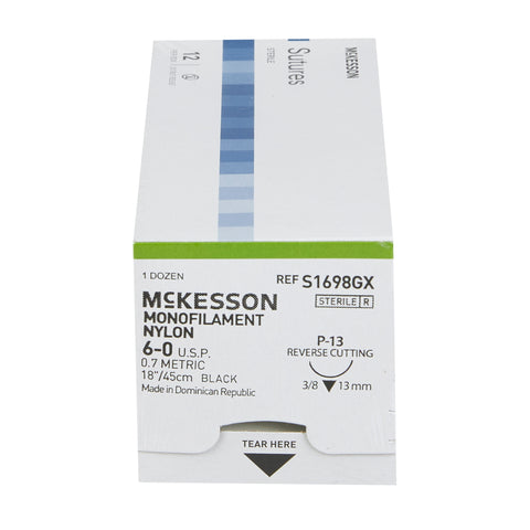 Nonabsorbable Suture with Needle McKesson Nylon P-13 3/8 Circle Precision Reverse Cutting Needle Size 6-0 Monofilament #S1698GX