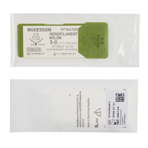 Nonabsorbable Suture with Needle McKesson Nylon C-13 3/8 Circle Reverse Cutting Needle Size 5-0 Monofilament #S661GX