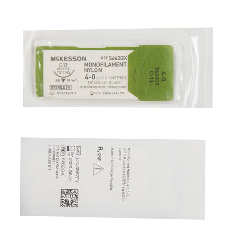 Nonabsorbable Suture with Needle McKesson Nylon C-13 3/8 Circle Reverse Cutting Needle Size 4-0 Monofilament #S662GX