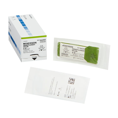 Nonabsorbable Suture with Needle McKesson Nylon C-13 3/8 Circle Reverse Cutting Needle Size 4-0 Monofilament #S662GX