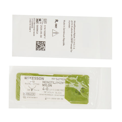 Nonabsorbable Suture with Needle McKesson Nylon P-13 3/8 Circle Precision Reverse Cutting Needle Size 4-0 Monofilament #S699GX