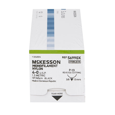Nonabsorbable Suture with Needle McKesson Nylon P-13 3/8 Circle Precision Reverse Cutting Needle Size 4-0 Monofilament #S699GX
