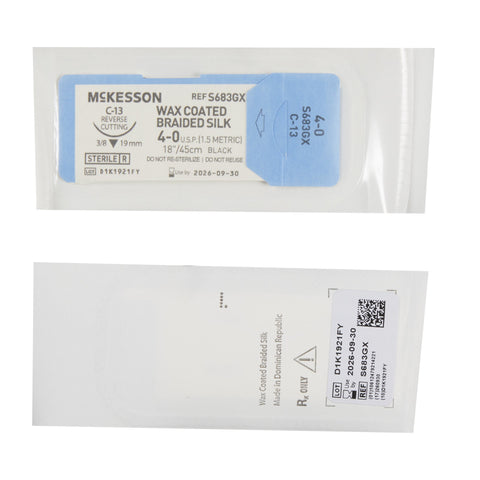 Nonabsorbable Suture with Needle McKesson Silk C-13 3/8 Circle Reverse Cutting Needle Size 4-0 Braided #S683GX