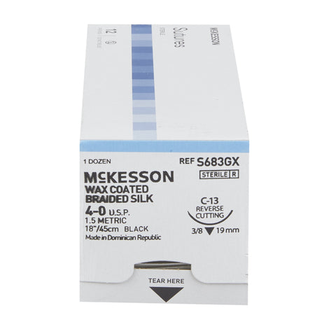 Nonabsorbable Suture with Needle McKesson Silk C-13 3/8 Circle Reverse Cutting Needle Size 4-0 Braided #S683GX