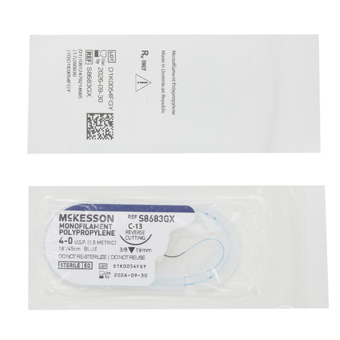 Nonabsorbable Suture with Needle McKesson Polypropylene C-13 3/8 Circle Reverse Cutting Needle Size 4-0 Monofilament #S8683GX