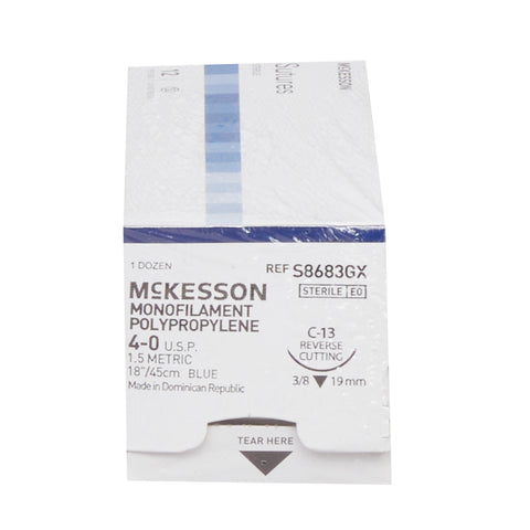 Nonabsorbable Suture with Needle McKesson Polypropylene C-13 3/8 Circle Reverse Cutting Needle Size 4-0 Monofilament #S8683GX