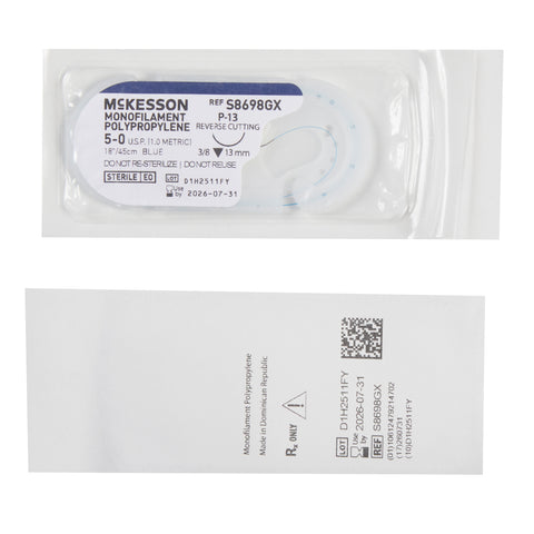 Nonabsorbable Suture with Needle McKesson Polypropylene P-13 3/8 Circle Precision Reverse Cutting Needle Size 5-0 Monofilament #S8698GX