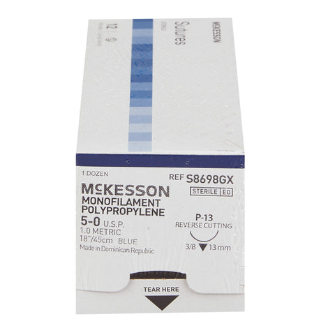 Nonabsorbable Suture with Needle McKesson Polypropylene P-13 3/8 Circle Precision Reverse Cutting Needle Size 5-0 Monofilament #S8698GX