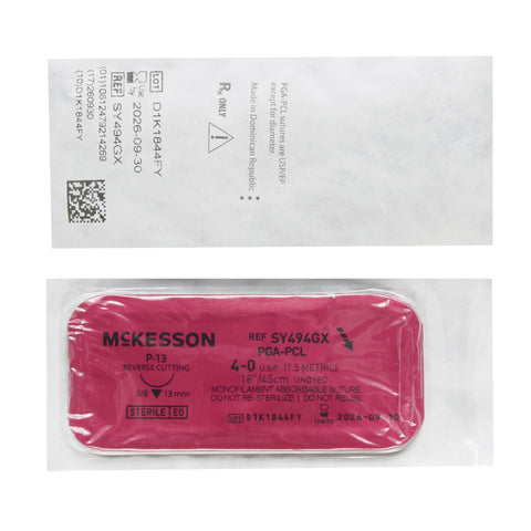 Absorbable Suture with Needle McKesson Polyglycolic Acid / PCL P-13 3/8 Circle Precision Reverse Cutting Needle Size 4-0 Monofilament #SY494GX