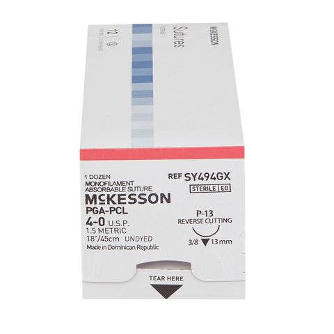 Absorbable Suture with Needle McKesson Polyglycolic Acid / PCL P-13 3/8 Circle Precision Reverse Cutting Needle Size 4-0 Monofilament #SY494GX