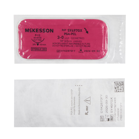 Absorbable Suture with Needle McKesson Polyglycolic Acid / PCL P-12 3/8 Circle Precision Reverse Cutting Needle Size 3-0 Monofilament #SY497GX