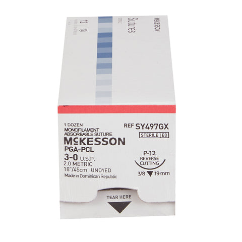Absorbable Suture with Needle McKesson Polyglycolic Acid / PCL P-12 3/8 Circle Precision Reverse Cutting Needle Size 3-0 Monofilament #SY497GX