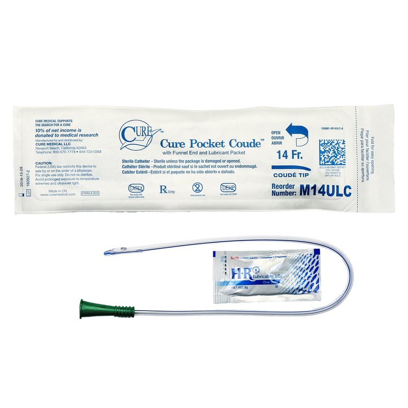 ConvaTec Urethral Catheter Cure Medical® Pocket Catheter Coude Tip Uncoated PVC 14 Fr. 16 Inch #M14ULC