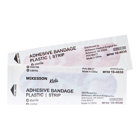 Adhesive Strip McKesson Kids™ Plastic Kid Design (Blue / Pink Camo) 3/4 X 3 Inch Sterile