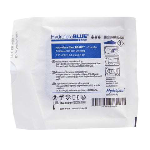 BSN Meidcal Antibacterial Foam Dressing Hydrofera BLUE® READY-Transfer 2-1/2 X 2-1/2 Inch Without Border Without Film Backing Nonadhesive Square Sterile #HBRT2525