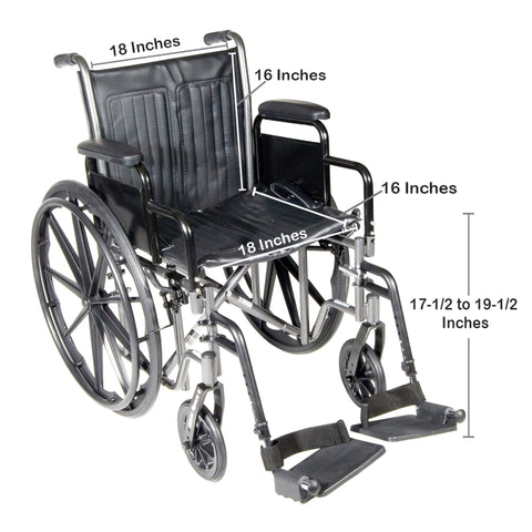 McKesson Wheelchair, Swing-Away Footrest, 18 Inch Seat Width, Adult, 300 lbs. Weight Capacity  #146-SSP218DDA-SF