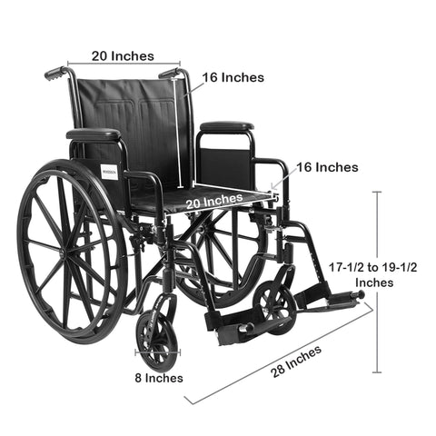 McKesson Wheelchair, Swing-Away Footrest, 20 Inch Seat Width, Adult, 350 lbs. Weight Capacity   #146-SSP220DDA-SF