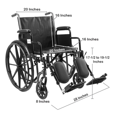 McKesson Wheelchair, Swing-Away Elevating Legrest, 20 Inch Seat Width, Adult, 350 lbs. Weight Capacity  #146-SSP220DDA-ELR