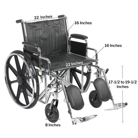 McKesson Bariatric Wheelchair, Swing-Away Elevating Legrest, 22 Inch Seat Width, Adult, 450 lbs. Weight Capacity  #146-STD22ECDDA-ELR