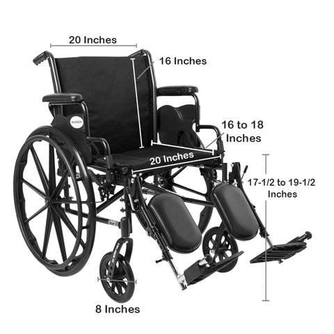 McKesson Lightweight Wheelchair, Swing-Away Elevating Legrest, 20 Inch Seat Width, Adult, 300 lbs. Weight Capacity  #146-K320DDA-ELR