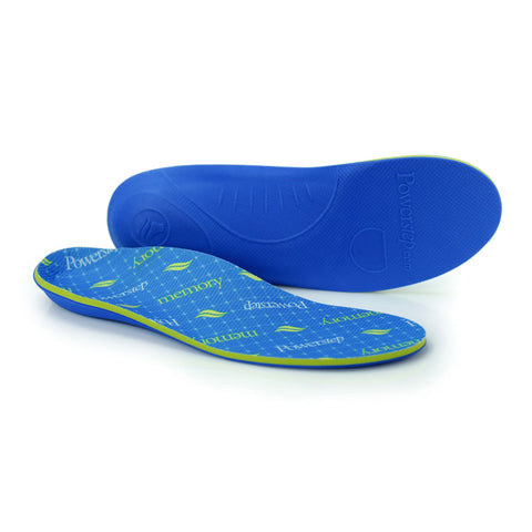 Orthotic Insole Powerstep® Memory Foam Insoles Contoured EVA / Memory Foam / Polyester / Polyproplene Women 9 to 9.5 / Men 7 to 7.5 Blue / Green #5018-01D