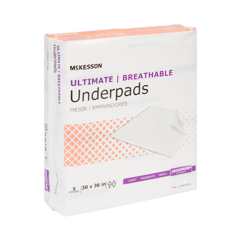 Disposable Underpad McKesson Ultimate Breathable 30 X 36 Inch Fluff / Polymer Heavy Absorbency #UPMX3036
