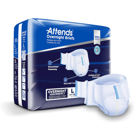 Incontinence Brief Attends® Overnight Adult Large Unisex Disposable Heavy Absorbency #DDEW30