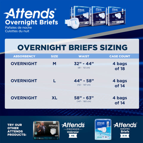 Incontinence Brief Attends® Overnight Adult X-Large Unisex Disposable Heavy Absorbency #DDEW40