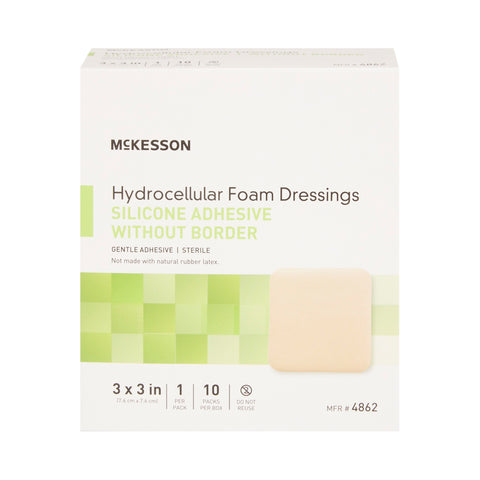 Foam Dressing McKesson 3 X 3 Inch Without Border Film Backing Silicone Gel Adhesive Square Sterile #4862