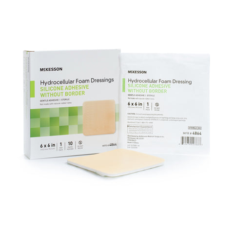 Foam Dressing McKesson 6 X 6 Inch Without Border Film Backing Silicone Gel Adhesive Square Sterile #4864