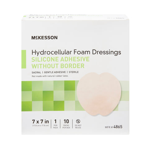 Foam Dressing McKesson 7 X 7 Inch Without Border Film Backing Silicone Gel Adhesive Sacral Sterile #4865