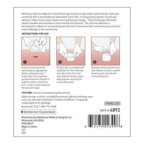 Thin Foam Dressing McKesson Lite 3 X 3 Inch Without Border Film Backing Silicone Gel Adhesive Square Sterile #4892