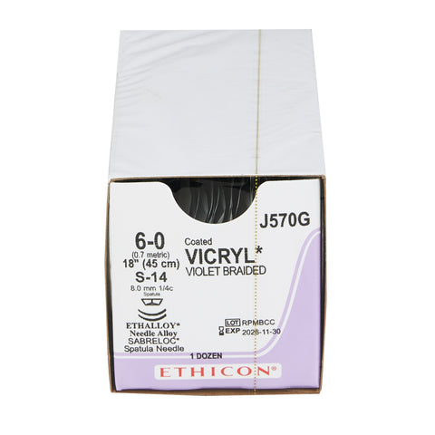 Absorbable Suture with Needle Coated Vicryl™ Polyglactin 910 S-14 1/4 Circle Spatula Needle Size 6-0 Braided #J570G