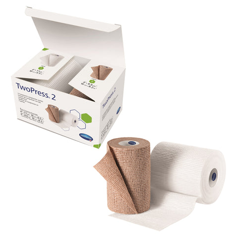 2 Layer Compression Bandage System TwoPress® 2 4 Inch X 7 Yard / 4 Inch X 8-9/10 Yard 40 mmHg Self-adherent Closure Tan / White NonSterile