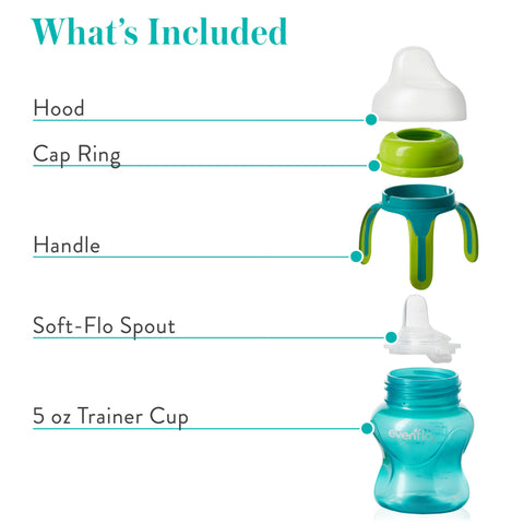 Sippy Cup Evenflo Soft-flo 5 oz. Plastic / Silicone Red / Blue Reusable #4101111