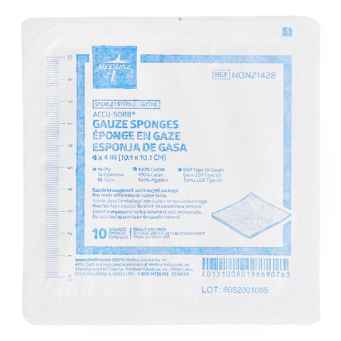 Medline USP Type VII Gauze Sponge Cotton 16-Ply 4 X 4 Inch Square Sterile