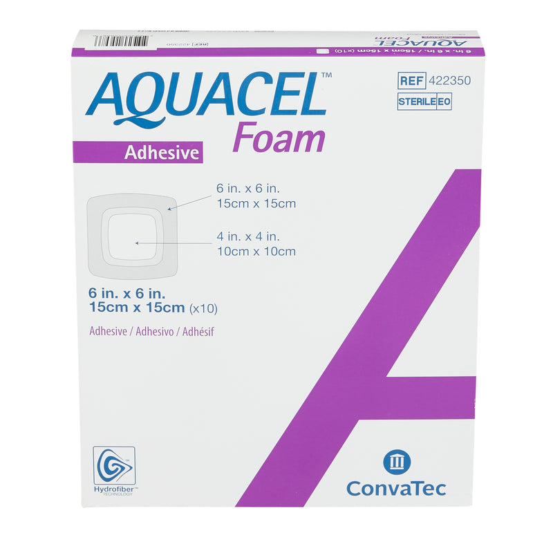 ConvaTec Foam Dressing Aquacel® 6 X 6 Inch With Border Waterproof Film Backing Silicone Adhesive Square Sterile #422350